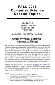 FALL 2016 Computer Science Special Topics CSTuesday/Thursday 12:35-1:50 PM