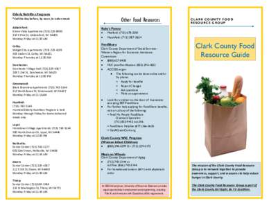 Elderly Nutrition Programs  Other Food Resources *Call the day before, by noon, to order meals Abbotsford: