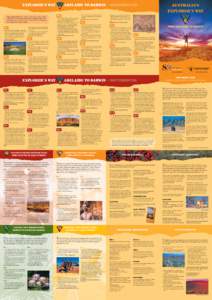 EXPLORER’S WAY These suggested itineraries are 14 days long, from wine country to the Outback to the tropics. They include routes that lead off the main Explorer’s Way to iconic landmarks and experiences. Some roads 