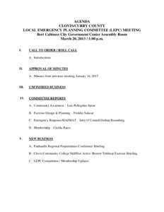 AGENDA CLOVIS/CURRY COUNTY LOCAL EMERGENCY PLANNING COMMITTEE (LEPC) MEETING Bert Cabiness City Government Center Assembly Room March 20, [removed]:00 p.m. I.
