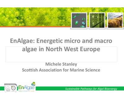 EnAlgae: Energetic micro and macro algae in North West Europe Michele Stanley Scottish Association for Marine Science  Sustainable Pathways for Algal Bioenergy