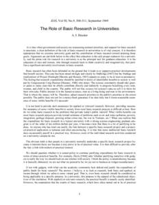 EOS, Vol 50, No.9, [removed], September[removed]The Role of Basic Research in Universities A. J. Dessler  At a time when government and society are reassessing national priorities, and support for basic research