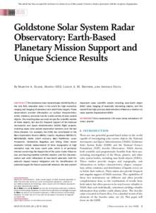 This article has been accepted for inclusion in a future issue of this journal. Content is final as presented, with the exception of pagination. INVITED PAPER Goldstone Solar System Radar Observatory: Earth-Based