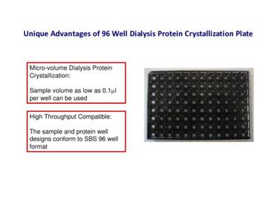 Unique Advantages of 96 Well Dialysis Protein Crystallization Plate  Micro-volume Dialysis Protein Crystallization: Sample volume as low as 0.1μl per well can be used