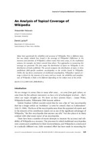 Journal of Computer-Mediated Communication  An Analysis of Topical Coverage of Wikipedia Alexander Halavais School of Communications