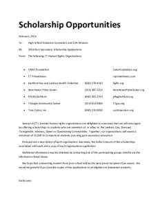 Scholarship Opportunities February, 2016 To: High School Guidance Counselors and GSA Advisors