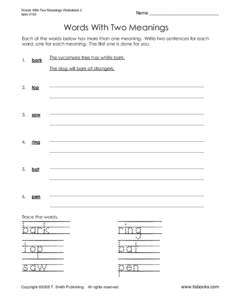 Words With Two Meanings Worksheet 2