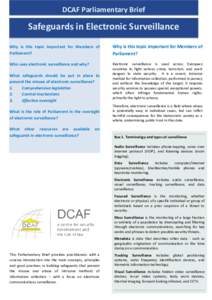 DCAF Parliamentary Brief  Safeguards in Electronic Surveillance Why is this topic important for Members of Parliament?