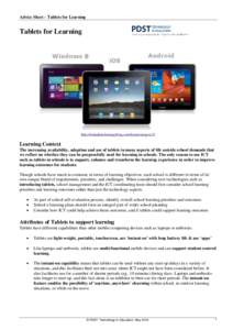 Advice Sheet – Tablets for Learning  Tablets for Learning http://irelandstechnologyblog.com/home/category/2/