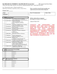 BACHELOR OF COMMERCE / BACHELOR OF External Dual  BEL Faculty Grad Check Sheets (This Grad Check Sheet only the covers BCom component program rules / course lists fromArts / Education(Secondary ) /Engineering(Hono