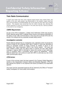 Confidential Safety Information Reporting Scheme - Train Radio Communication