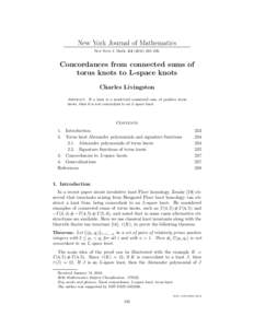 New York Journal of Mathematics New York J. Math–239. Concordances from connected sums of torus knots to L-space knots Charles Livingston