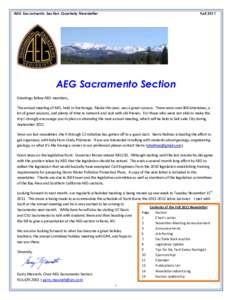 AEG Sacramento Section Quarterly Newsletter  Fall 2011 AEG Sacramento Section Greetings fellow AEG members,