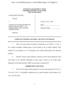 Case: 1:14-cvDocument #: 1 Filed: Page 1 of 14 PageID #:1  UNITED STATES DISTRICT COURT NORTHERN DISTRICT OF ILLINOIS CHICAGO DIVISION JACQUELINE STEVENS,