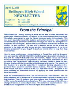 April 2, 2015  Bellingen High School NEWSLETTER Telephone: Fax: