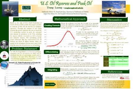 Mathematics Advisor: Dr. Arcadii Grinshpan, Department of Mathematics and Statistics Subject Area Advisor: Dr. Scott Campbell, Chemical and Biochemical Engineering Based on the data of U.S. Field Production of Crude Oil 