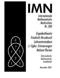 Internationale Mathematische Nachrichten International Mathematical News Nouvelles Math´ematiques Internationales Die IMN wurden 1947 von R. Inzinger als Nachrichten der Mathematischen ”