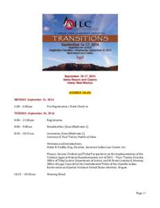 September 16-17, 2014 Isleta Resort and Casino Isleta, New Mexico AGENDA (Draft) MONDAY, September 15, 2014