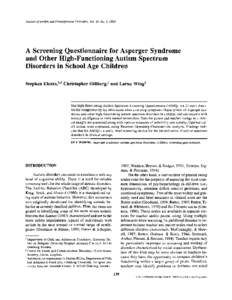 Journal of Autism and Developmental Disorders, Vol. 29, No. 2, 1999  A Screening Questionnaire for Asperger Syndrome