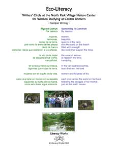 Eco-Literacy Writers’ Circle at the North Park Village Nature Center for Women Studying at Centro Romero ~ Sample Writing ~ Algo en Común Por Jessica