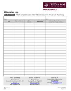 Odometer Log INSTRUCTIONS: Attach completed copies of the Odometer Log to the Annual Auto Report Log. Name UIN Beginning Odometer
