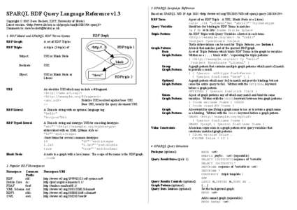 3. SPARQL Language Reference  SPARQL RDF Query Language Reference v1.3 Based on SPARQL WD 19 Apr 2005 <http://www.w3.org/TR/2005/WD-rdf-sparql-query[removed]/>.
