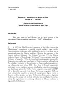 For discussion on 12 May 2003 Paper No. CB[removed])  Legislative Council Panel on Health Services