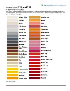 Gerber Series 220 and Color Reference Chart 225  This chart is for approximate colors only. If printed on a properly calibrated inkjet printer, or displayed on a properly