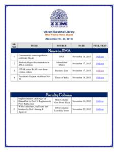 Vikram Sarabhai Library IIMA Weekly News Digest (November, 2015) SR. NO.