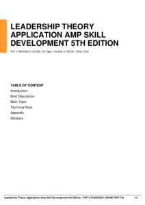 LEADERSHIP THEORY APPLICATION AMP SKILL DEVELOPMENT 5TH EDITION PDF-LTAASD5E21-JOOM3 | 63 Page | File Size 2,739 KB | 3 Mar, 2016  TABLE OF CONTENT
