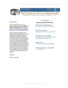 Center for Women’s Mental Health E-Newsletter · Vol. 2 Issue 1 · SpringIn This Issue Dear Readers, We are pleased to send you our second newsletter from the Center for