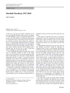 Cell Mol Neurobiol[removed]:805–807 DOI[removed]s10571[removed]y DEDICATION  Marshall Nirenberg 1927–2010