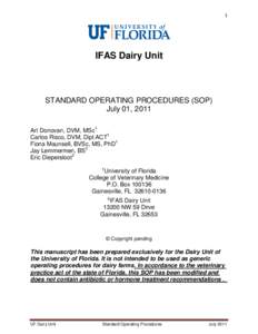 1  IFAS Dairy Unit STANDARD OPERATING PROCEDURES (SOP) July 01, 2011