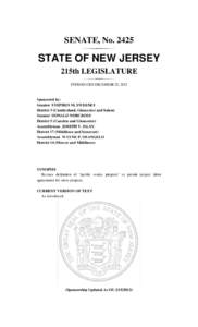 SENATE, No[removed]STATE OF NEW JERSEY 215th LEGISLATURE INTRODUCED DECEMBER 20, 2012