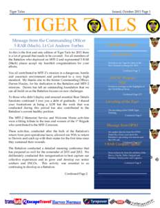Tiger Tales  Issued, October 2011 Page 1 TIGER TAILS Message from the Commanding Officer