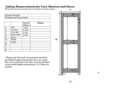 Taking Measurements for Your Shutters and Doors Please fill in the measurements for your shutters and doors below. G B