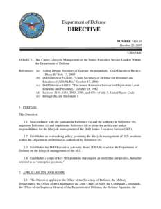 Department of Defense  DIRECTIVE NUMBEROctober 25, 2007 USD(P&R)