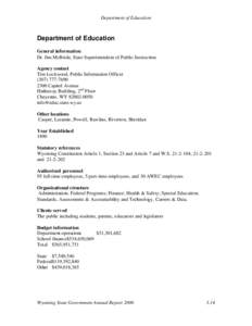 Department of Education  Department of Education General information Dr. Jim McBride, State Superintendent of Public Instruction Agency contact