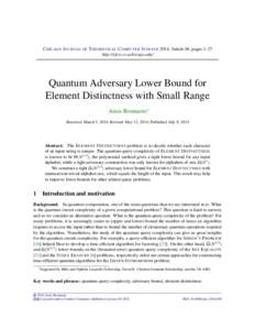 Quantum Adversary Lower Bound for Element Distinctness with Small Range