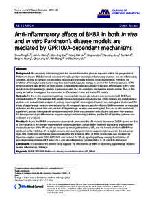 Anti-inflammatory effects of BHBA in both in vivo and in vitro ParkinsonŁs disease models are mediated by GPR109A-dependent mechanisms