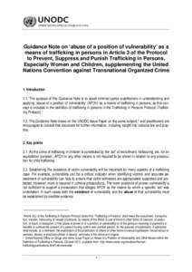 Guidance Note on ‘abuse of a position of vulnerability’ as a means of trafficking in persons in Article 3 of the Protocol to Prevent, Suppress and Punish Trafficking in Persons, Especially Women and Children, supplem