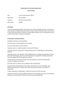 Independent Press Standards Organisation Job Description Title  Press & Communications Officer