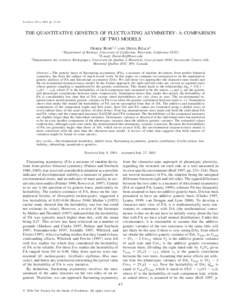 Evolution, 58(1), 2004, pp. 47–58  THE QUANTITATIVE GENETICS OF FLUCTUATING ASYMMETRY: A COMPARISON OF TWO MODELS DEREK ROFF1,2