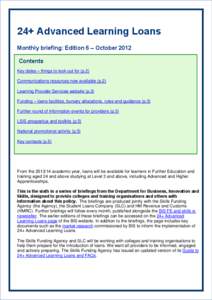 24+ Advanced Learning Loans Monthly briefing Edition 6 October 2012