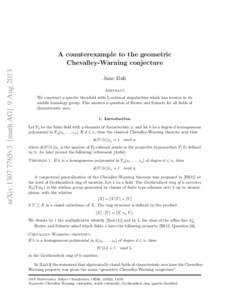 arXiv:1307.7765v3 [math.AG] 9 AugA counterexample to the geometric Chevalley-Warning conjecture June Huh Abstract