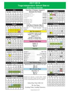 Tioga Independent School District School Year Calendar July S
