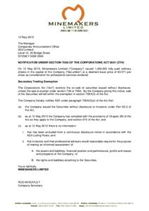 ABN12 May 2015 The Manager Companies Announcement Office ASX Limited