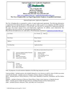 Optional Employment Application Supplement  City of Stephenville 298 West Washington Stephenville, TXPhone • Fax