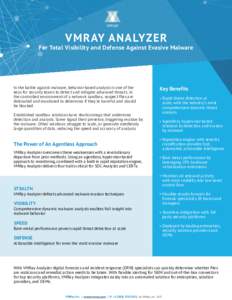 VMR AY ANALY ZER  For Total Visibility and Defense Against Evasive Malware In the battle against malware, behavior-based analysis is one of the keys for security teams to detect and mitigate advanced threats. In