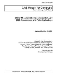 China-U.S. Aircraft Collision Incident of April 2001: Assessments and Policy Implications